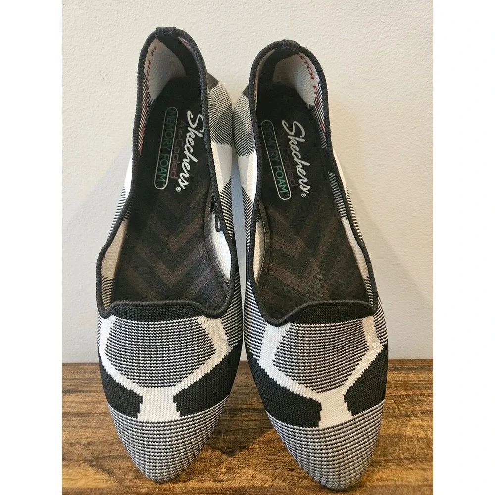 Skechers Cleo Bewitched Black White Knit Air-Cooled Memory Foam‎ Flats Size 8